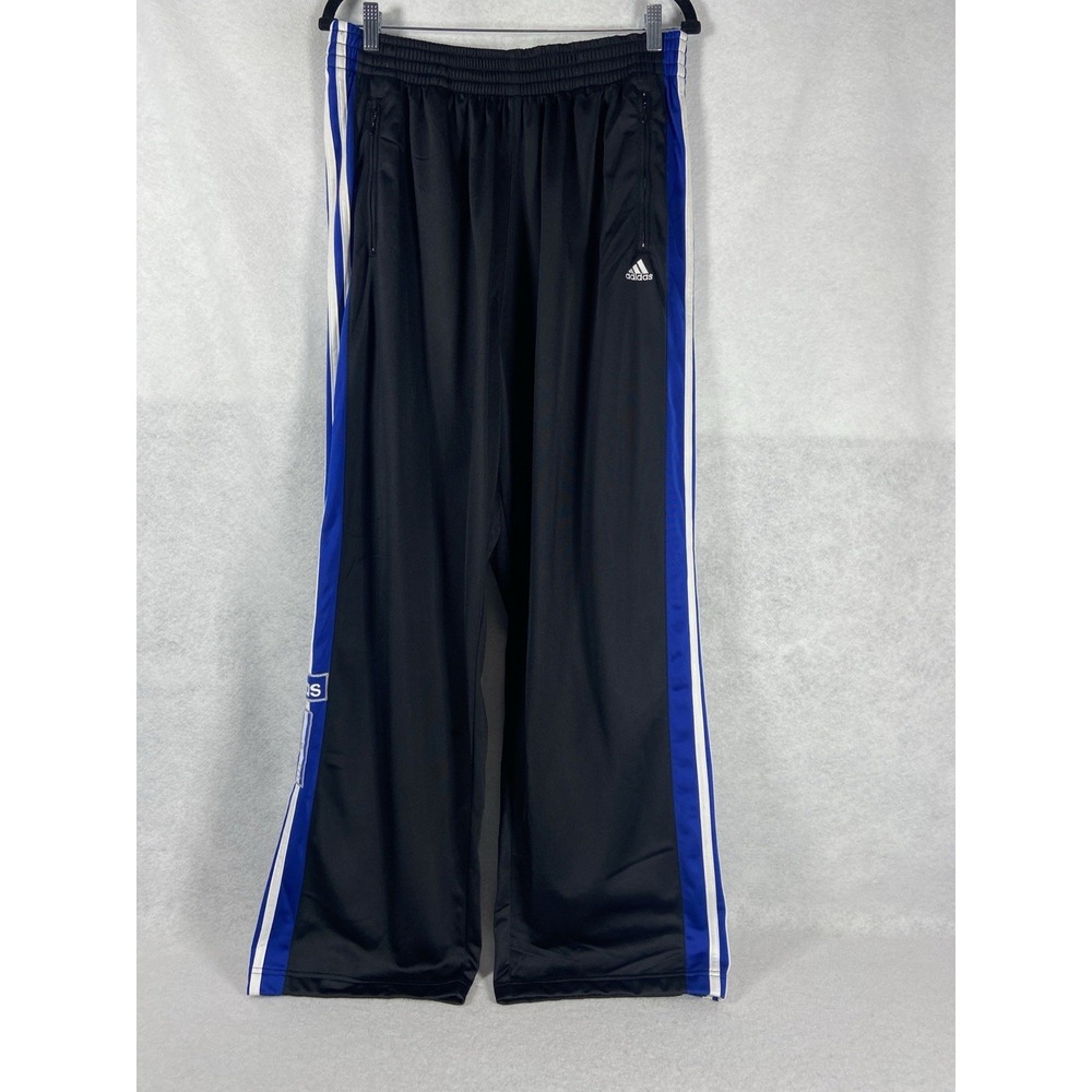 Vintage Adidas Tear Away Pants Mens Large Black Blue White 3 Stripe Track Y2K